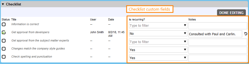 Checklist custom fields Checklist custom fields