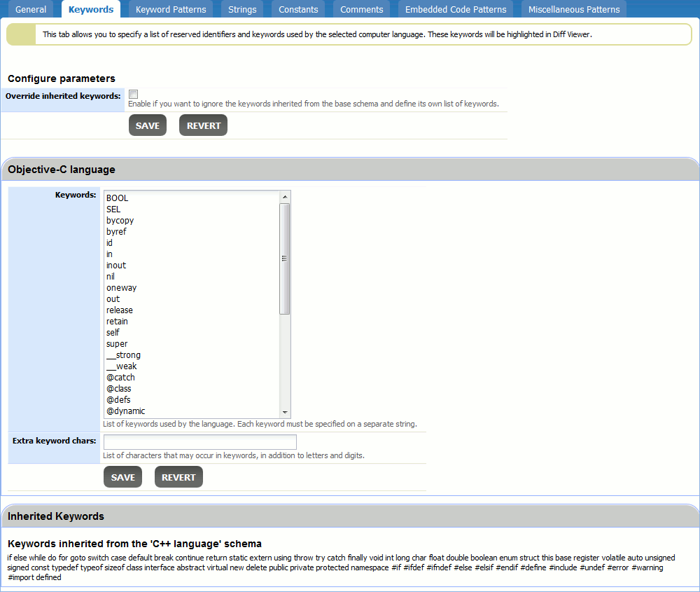 Schema editor: The Keywords tab Schema editor: The Keywords tab