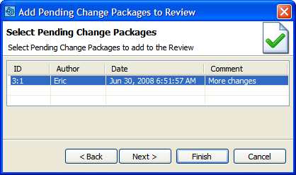 The Add Pending Change Packages dialog The Add Pending Change Packages dialog