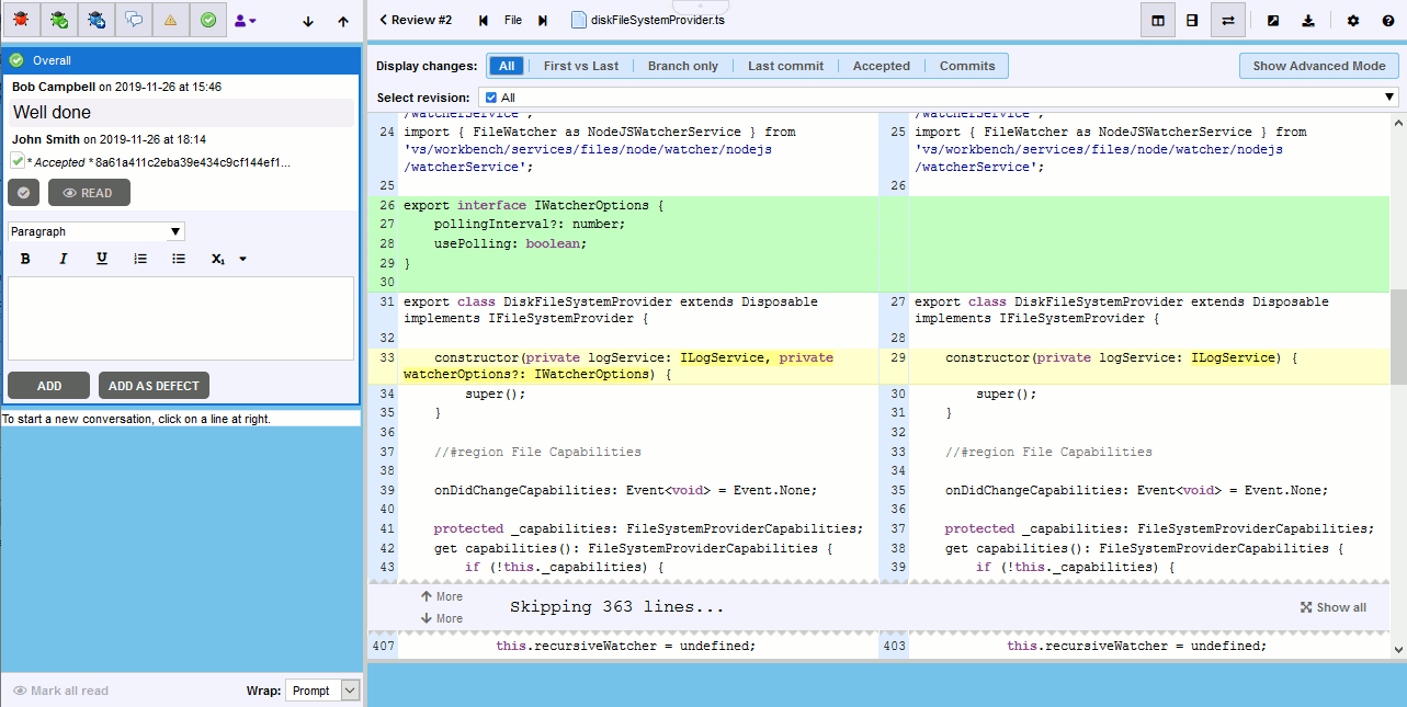 Diff Viewer window in Web Client Diff Viewer window in Web Client