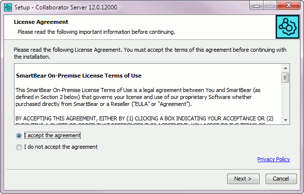 Installation wizard: EULA