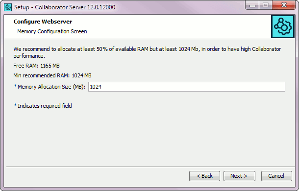 Installation wizard: The memory configuration screen