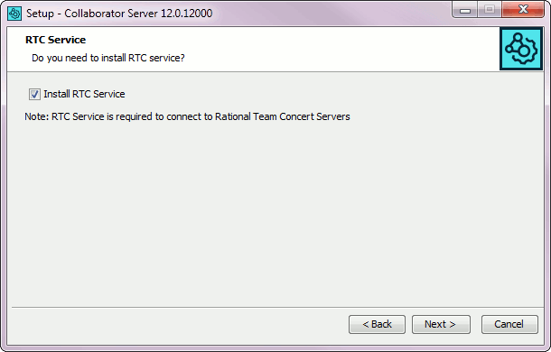 Installation wizard: The RTC service integration
