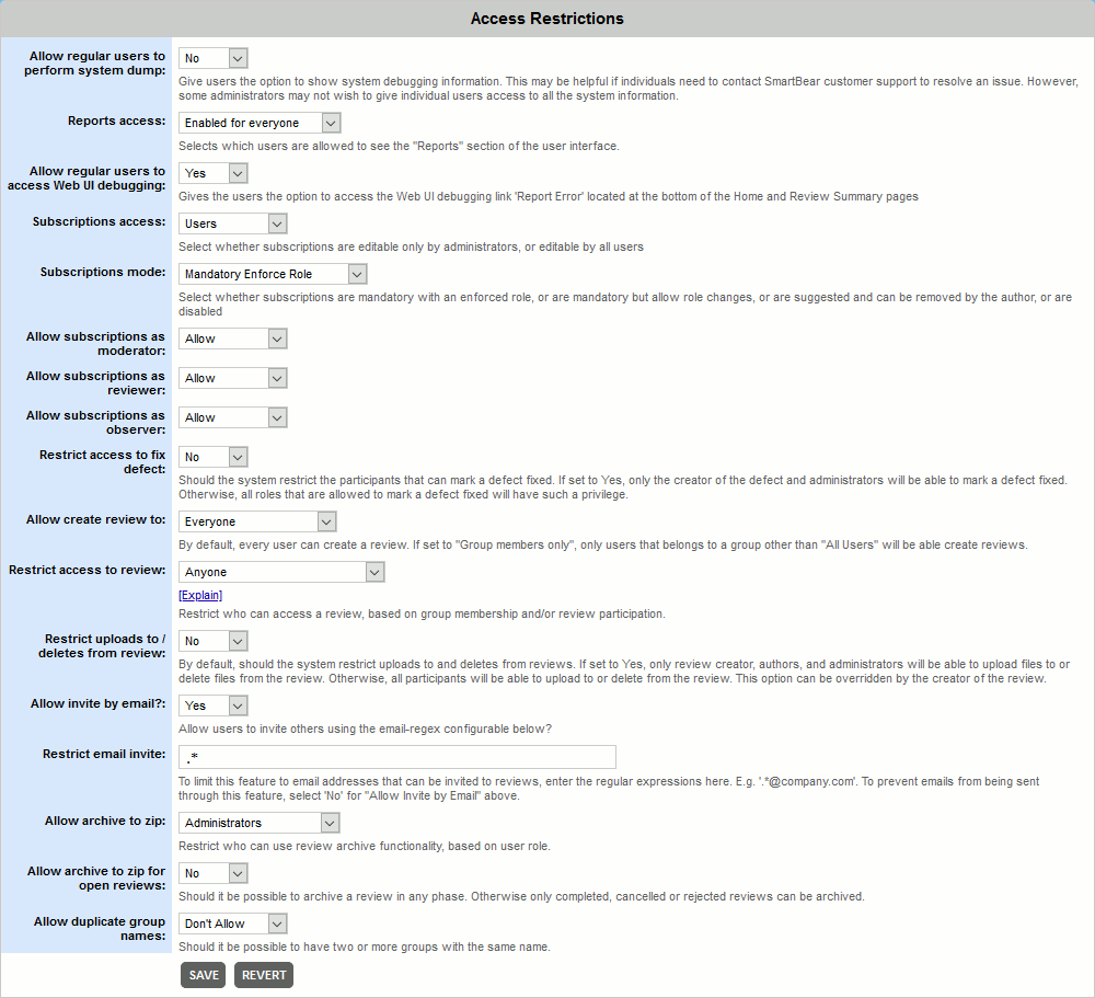 The Access Restrictions tab The Access Restrictions tab