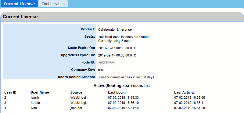 Current License tab Current License tab