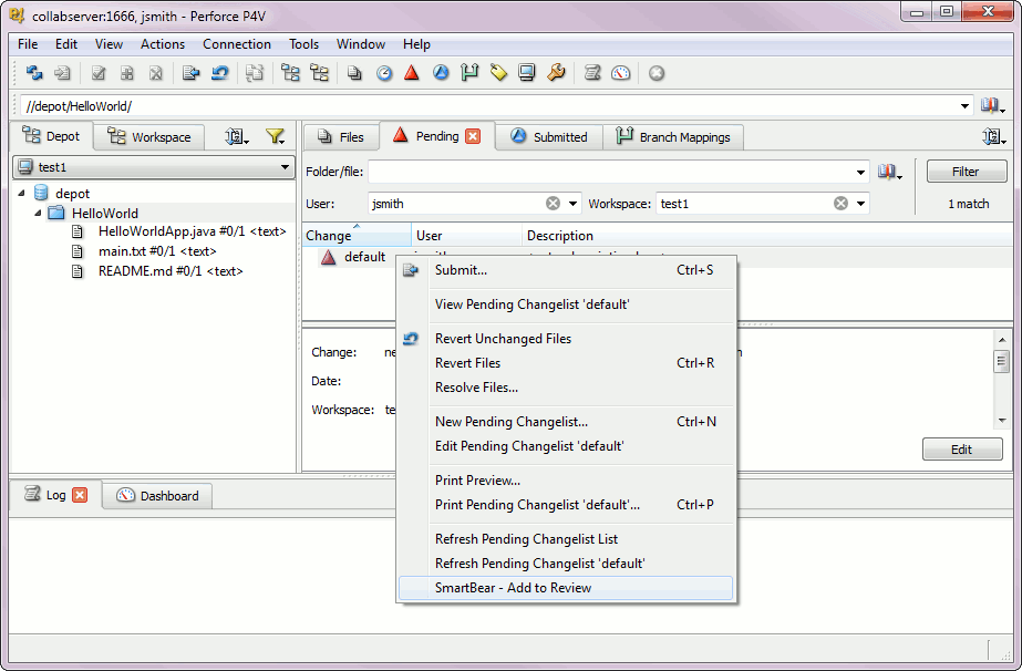 Adding pending changelist in P4V client Adding pending changelist in P4V client