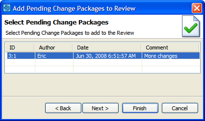 The Add Pending Change Packages dialog The Add Pending Change Packages dialog
