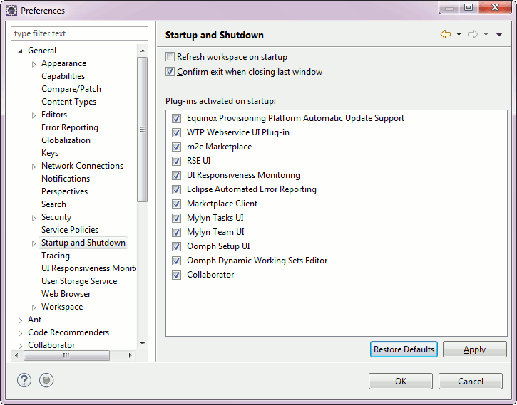 Preferences - Startup and Shutdown
