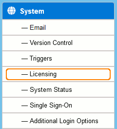 The Licensing menu item