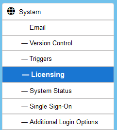 The Licensing menu item