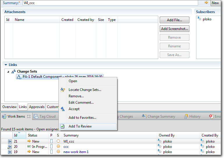 Creating a review from the Links context menu
