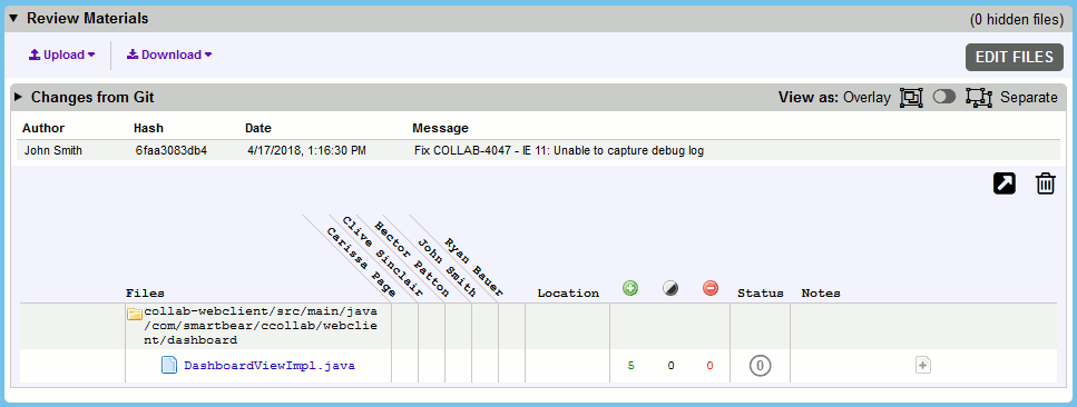 Local changes from files controlled by Git have been uploaded into this review via client.
