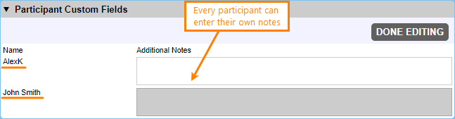 Participant custom fields Participant custom fields
