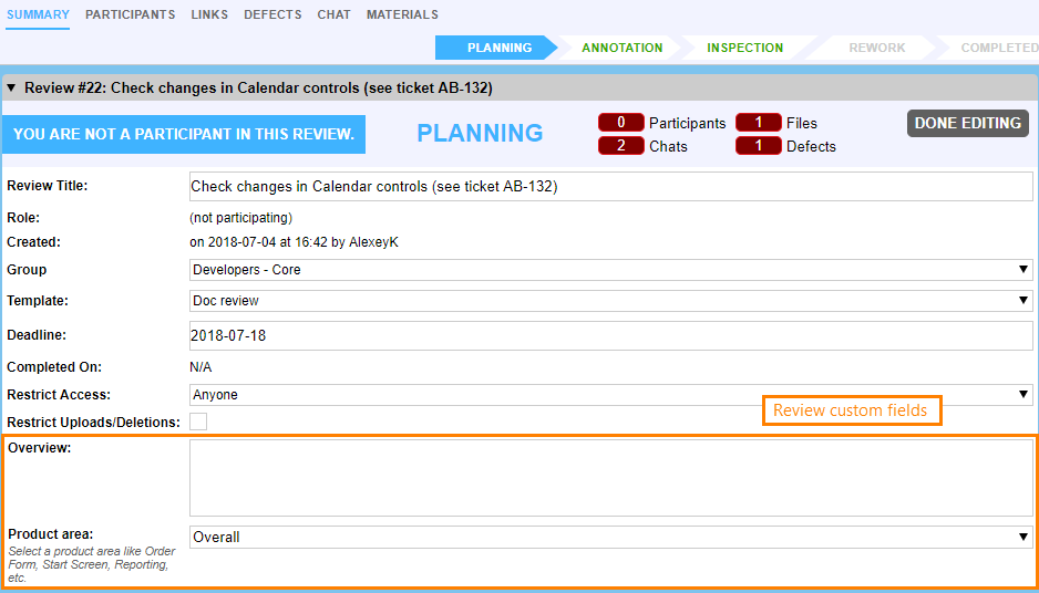 Review custom fields Review custom fields