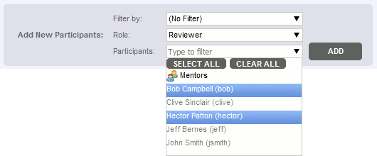 Participants drop-down menu Participants drop-down menu