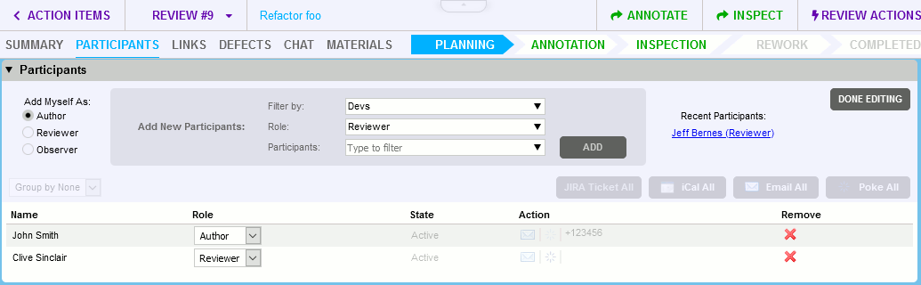 Editing Participants section in Web Client Editing Participants section in Web Client