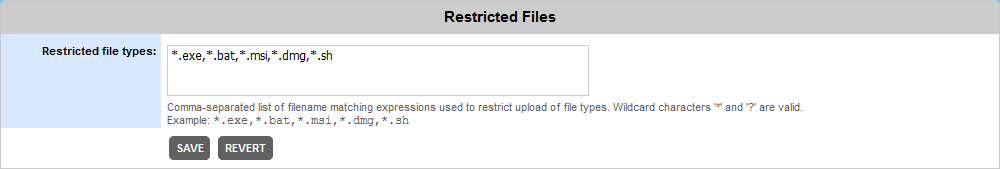 The File Types tab The File Types tab