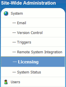 The Licensing menu item