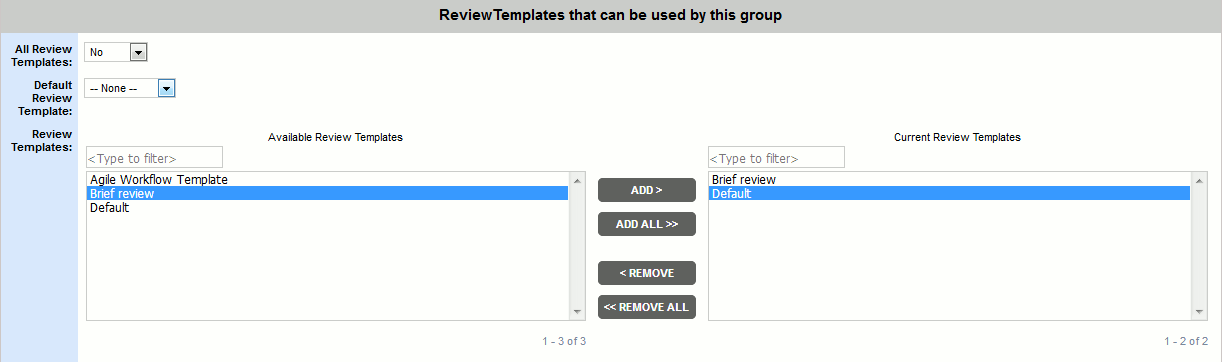 The Current Review Templates list