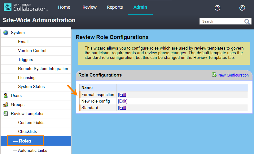 Roles screen