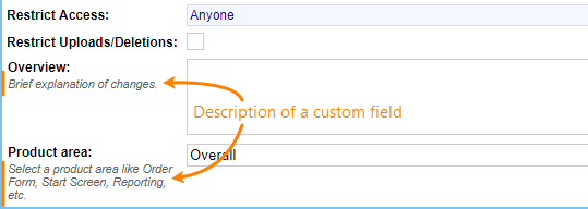 Custom fields' descriptions Custom fields' descriptions