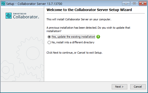 Installation wizard: Upgrading the existing installation