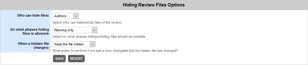 The Hide Files Options section in Access Restrictions