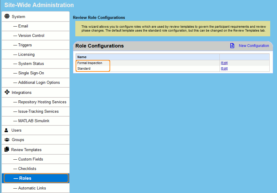 Roles screen