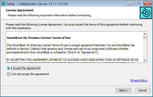 Installation wizard: EULA