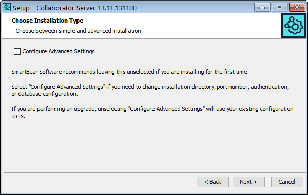 Installation wizard: The Advanced Options check box Installation wizard: The Advanced Options check box