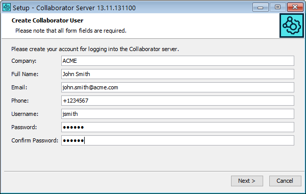 Installation wizard: Creating a user Installation wizard: Creating a user