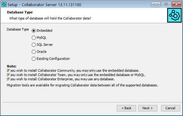 Installation wizard: The database selection screen Installation wizard: The database selection screen