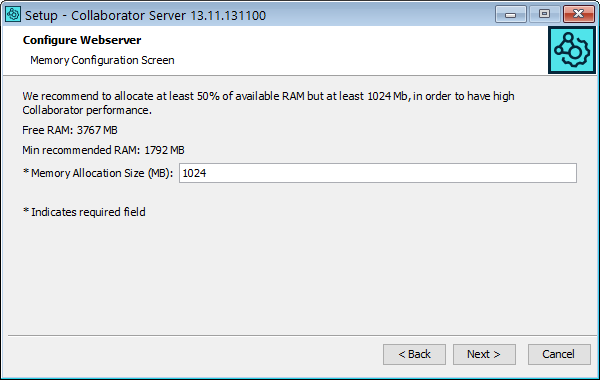 Installation wizard: The memory configuration screen Installation wizard: The memory configuration screen
