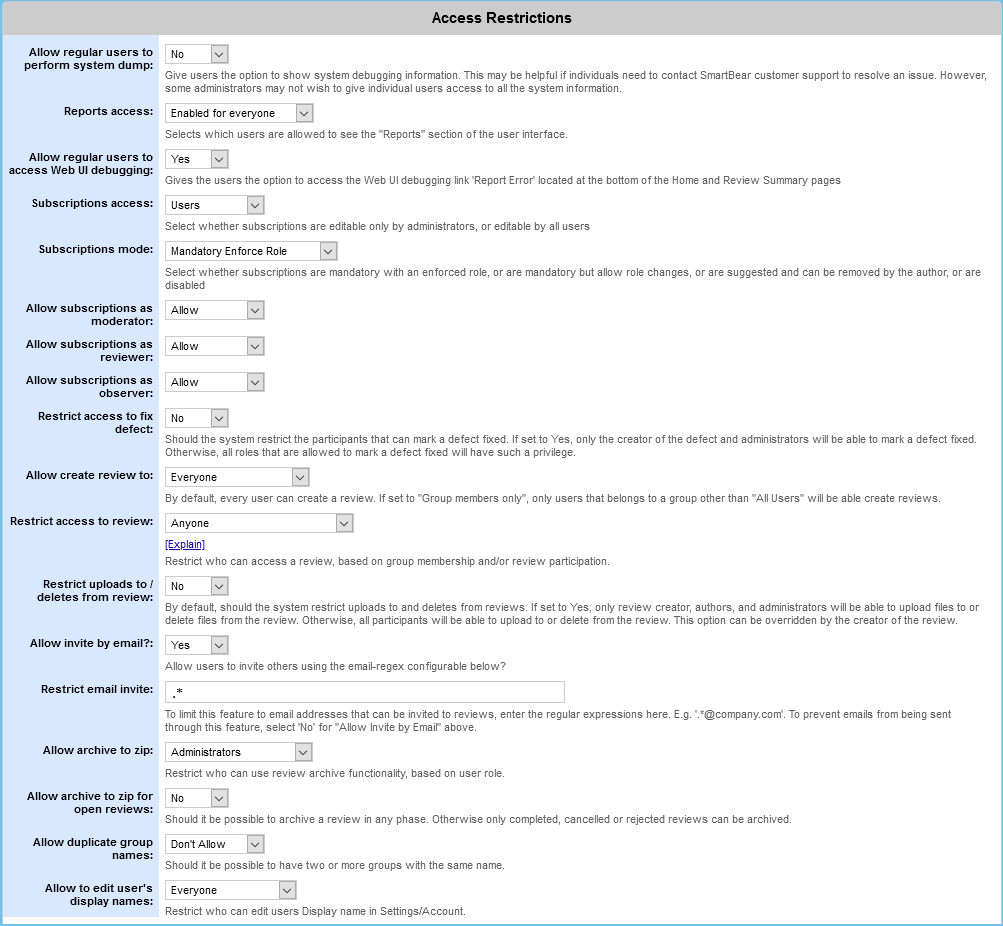 The Access Restrictions tab The Access Restrictions tab