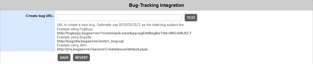 The Bug-Tracking Integration tab The Bug-Tracking Integration tab