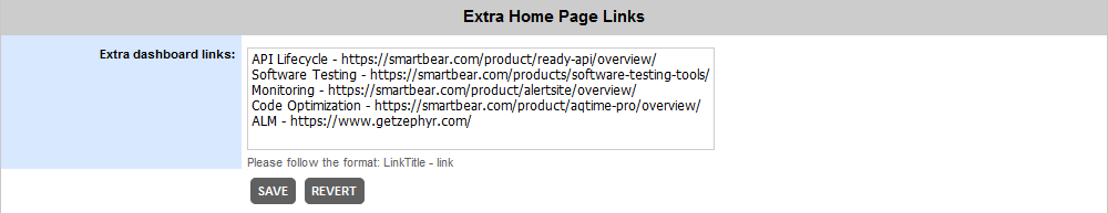 The Extra Links section in Settings The Extra Links section in Settings