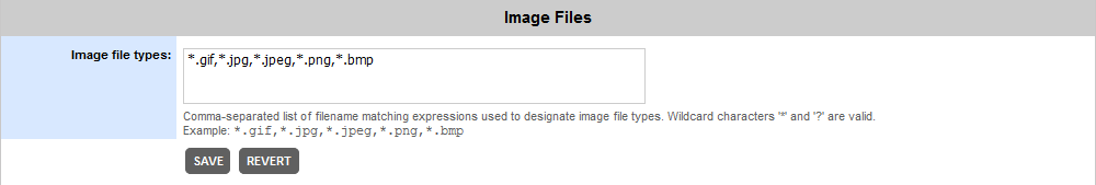 The Image File Types section in File Types The Image File Types section in File Types
