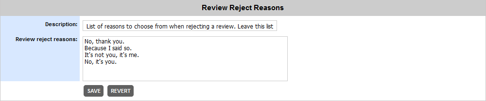 The Reject Reasons section in Access Restrictions The Reject Reasons section in Access Restrictions