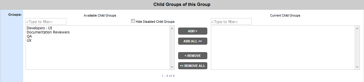 The Child Groups list The Child Groups list