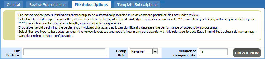 The File Subscriptions screen The File Subscriptions screen