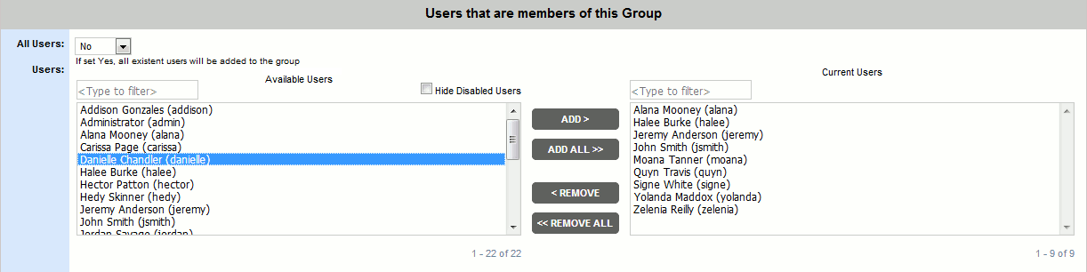 The Users list The Users list