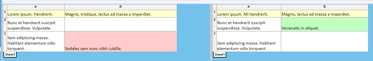 Highlighting cell differences with «By whole text» Diff Cell method Highlighting cell differences with «By whole text» Diff Cell method