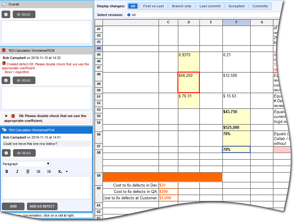 Cell comments and defects Cell comments and defects