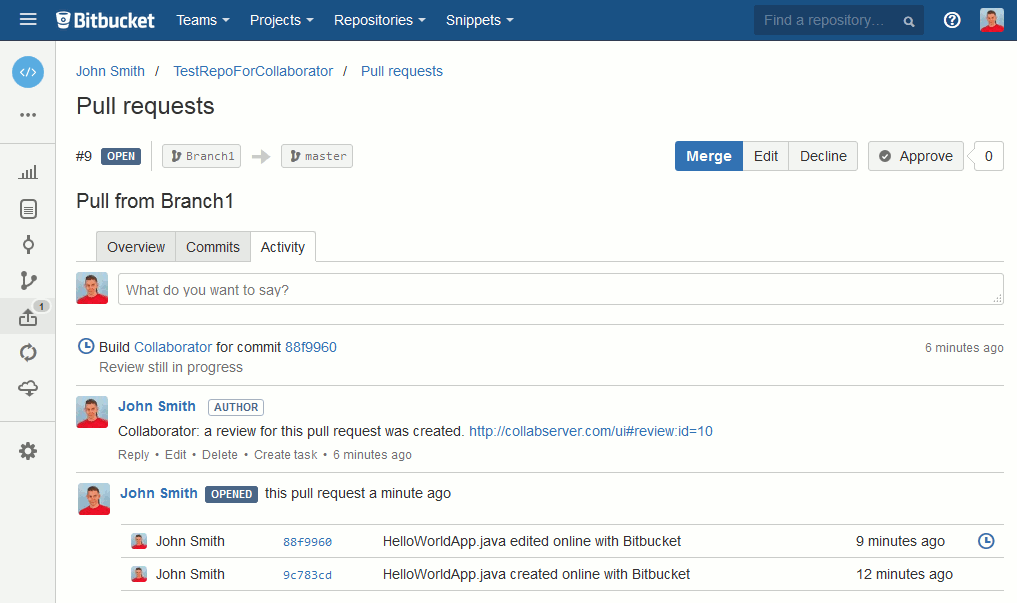 An example of pull request in a Bitbucket repository An example of pull request in a Bitbucket repository