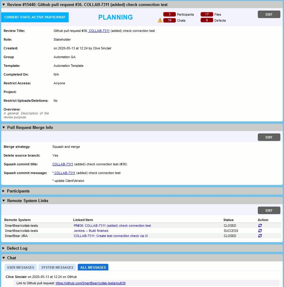 An example of review created on changes in GitHub repository An example of review created on changes in GitHub repository