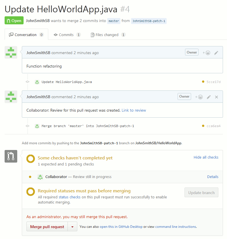 An example of pull request in a GitHub repository An example of pull request in a GitHub repository