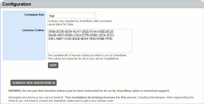 Configuration section Configuration section