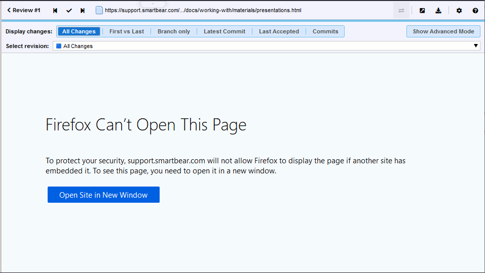 Error message: This content cannot be displayed in a frame