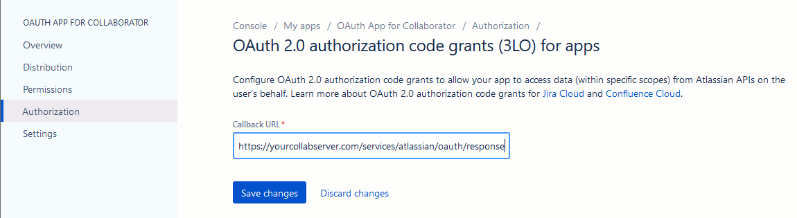 Callback URL setting