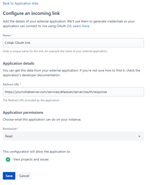 Incoming link configuration